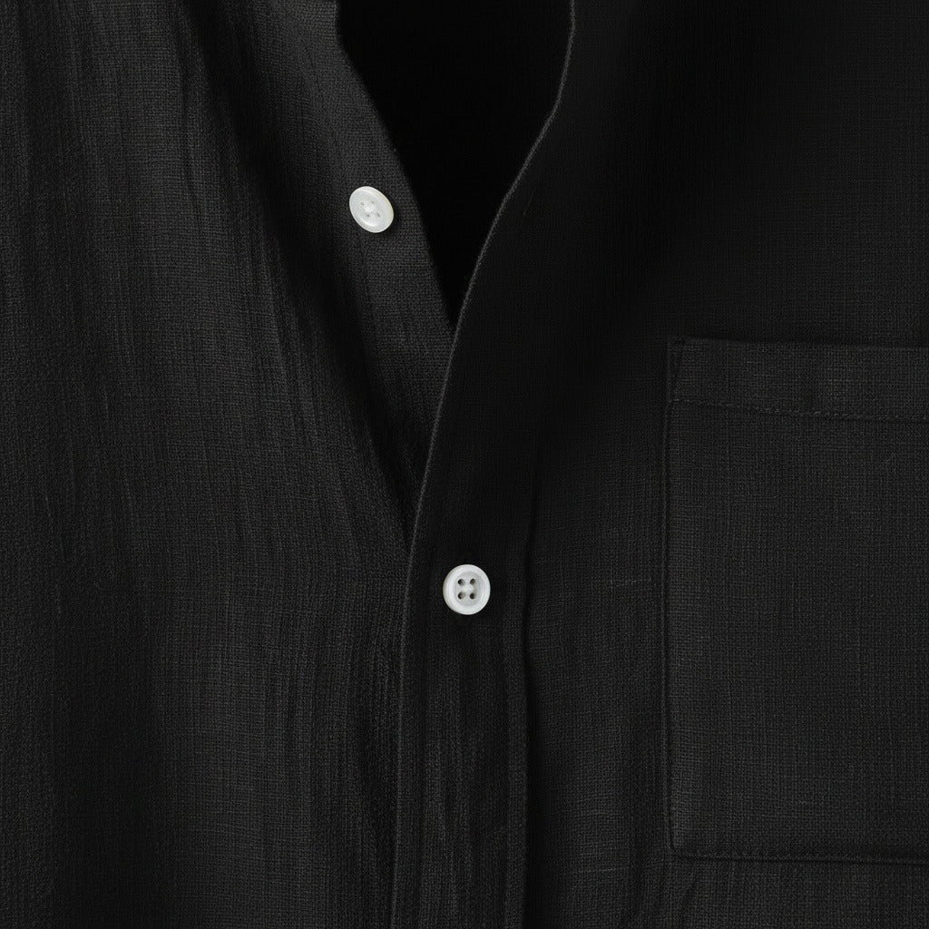 Black Linen Shirt - Black - Texture Close Up
