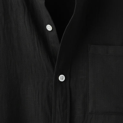 Black Linen Shirt - Black - Texture Close Up