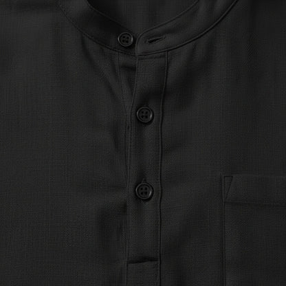 Black Linen Shirt and Shorts Set - Black - Texture Close Up
