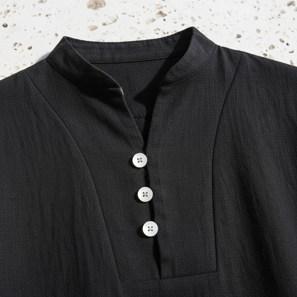 Black Linen Summer Set Men - Black - Back View