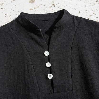 Black Linen Summer Set Men - Black - Back View