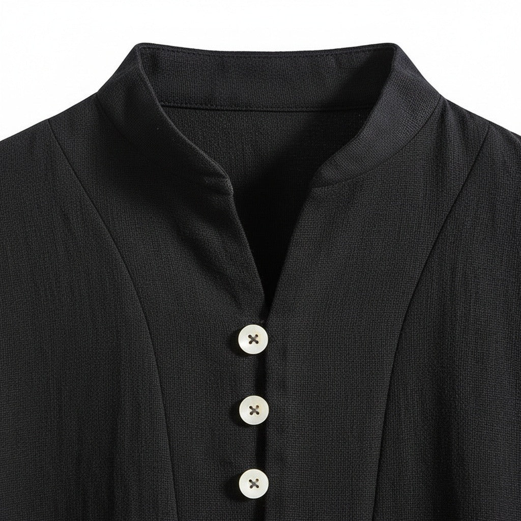 Black Linen Summer Set Men - Black - Texture Close Up
