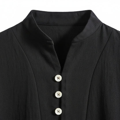 Black Linen Summer Set Men - Black - Texture Close Up