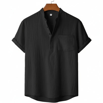 Black Linen T Shirt - Black - Front View