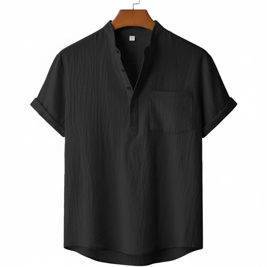 Black Linen T Shirt - Black - Front View