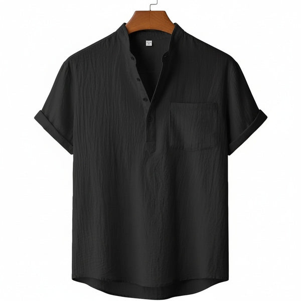 Black Linen T Shirt - Black - Front View