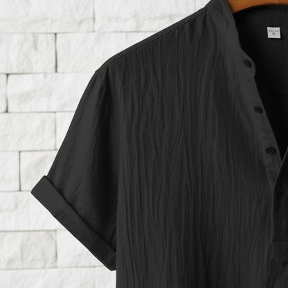 Black Linen T Shirt - Black - Back View