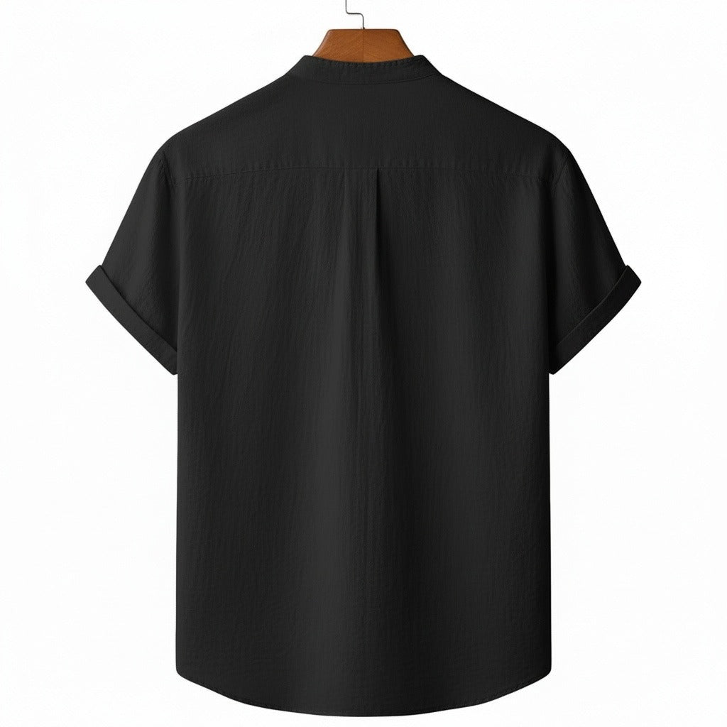 Black Linen T Shirt - Black - Fabric Detail