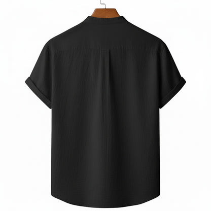 Black Linen T Shirt - Black - Fabric Detail