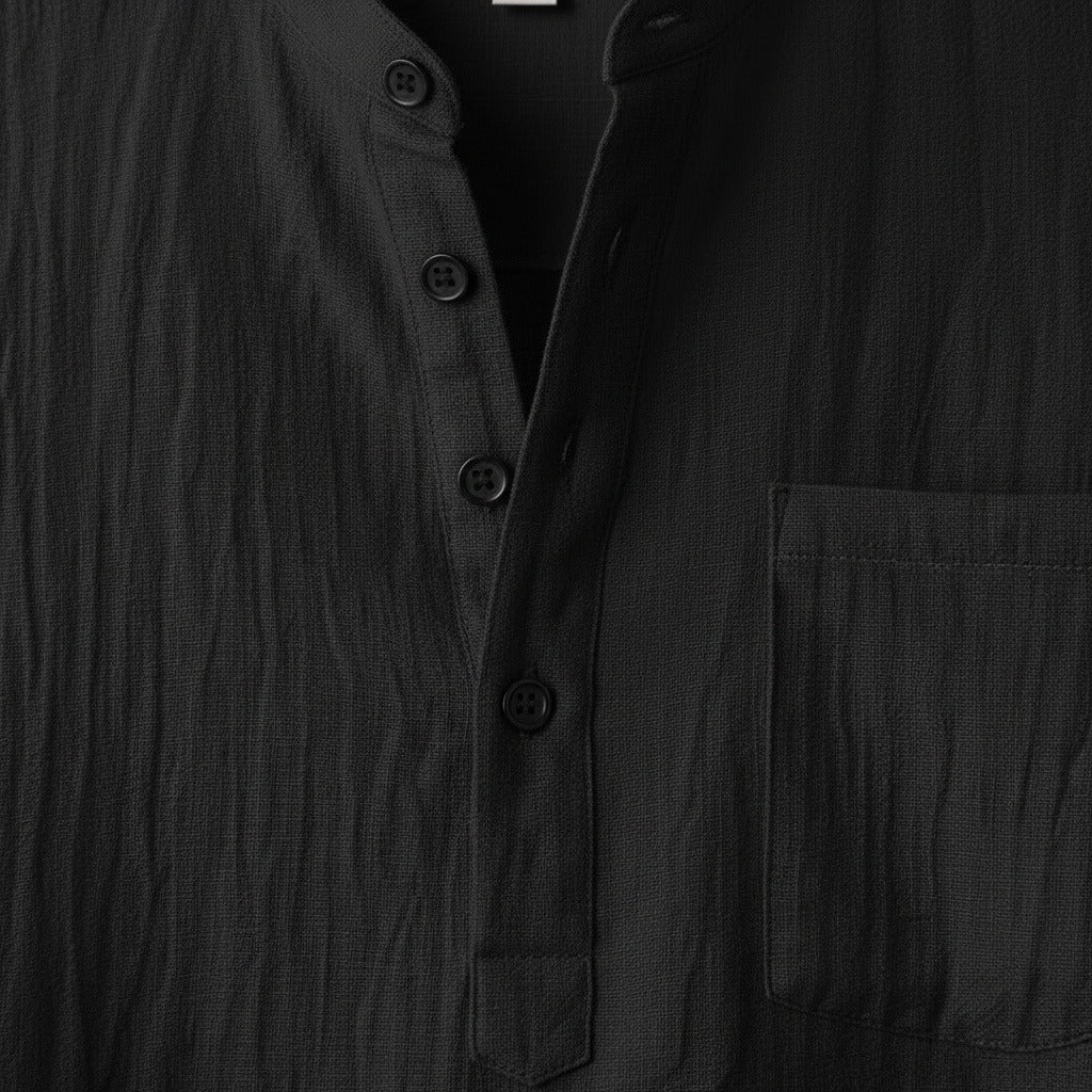 Black Linen T Shirt - Black - Texture Close Up