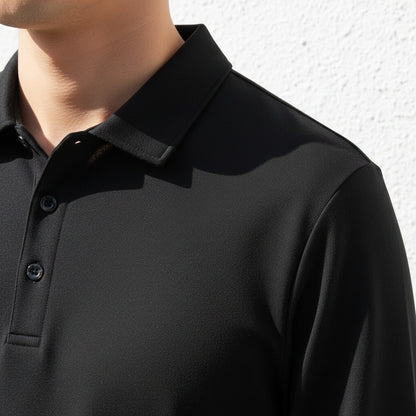 Black Long Sleeve Polo Shirt - Black - Back View