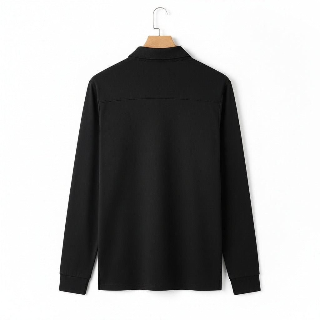 Black Long Sleeve Polo Shirt - Black - Fabric Detail
