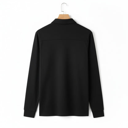 Black Long Sleeve Polo Shirt - Black - Fabric Detail