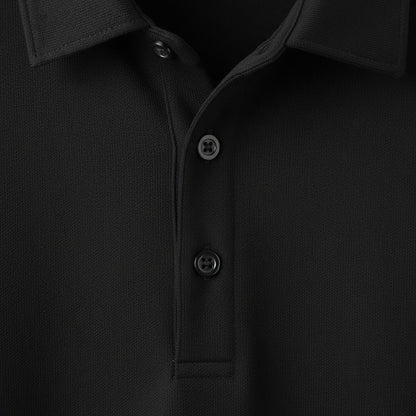 Black Long Sleeve Polo Shirt - Black - Texture Close Up