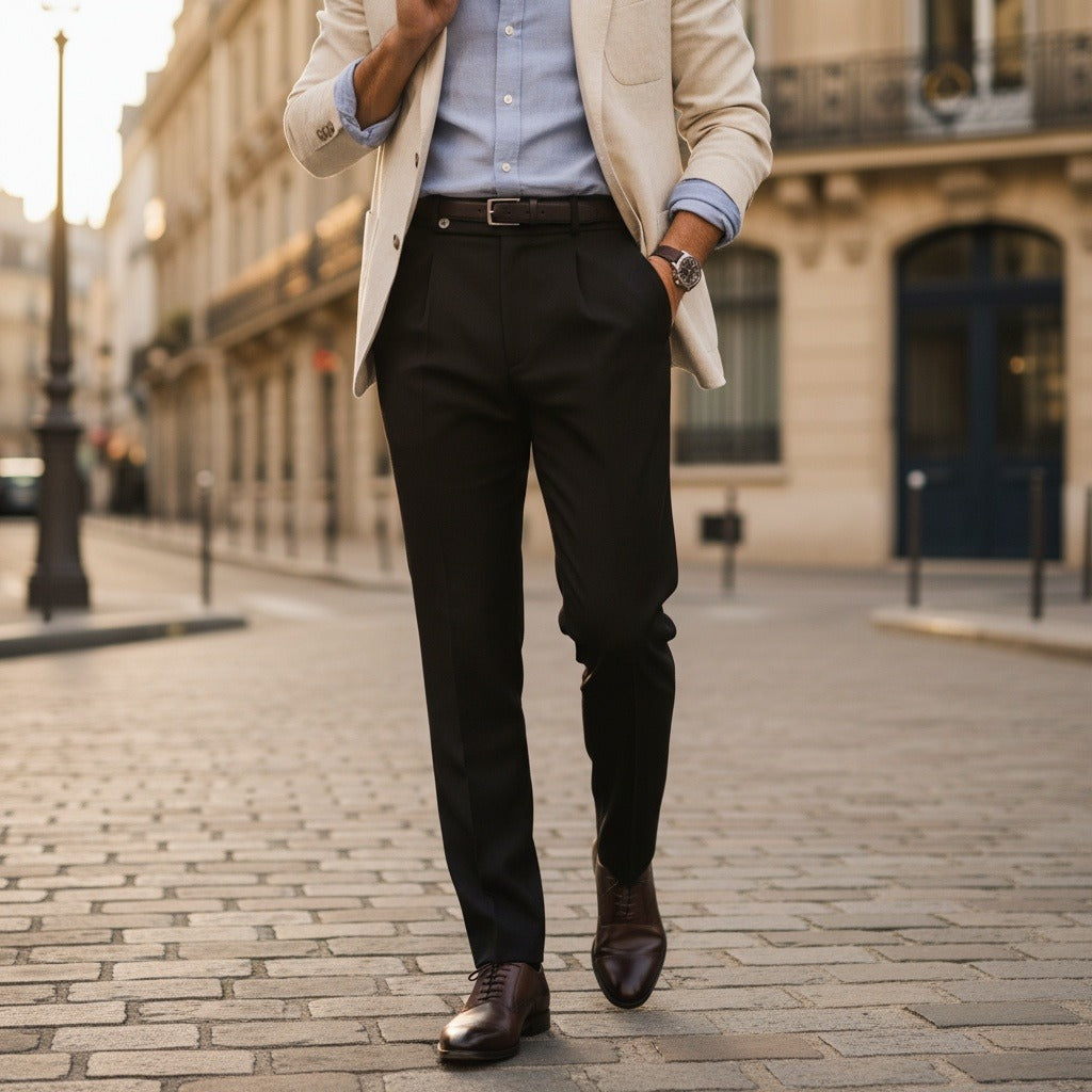 Black Pleated Trousers for Men - Black - Angled Shot