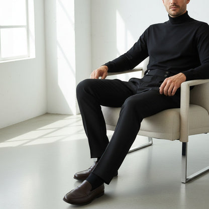 Black Pleated Trousers for Men - Black - Side Profile
