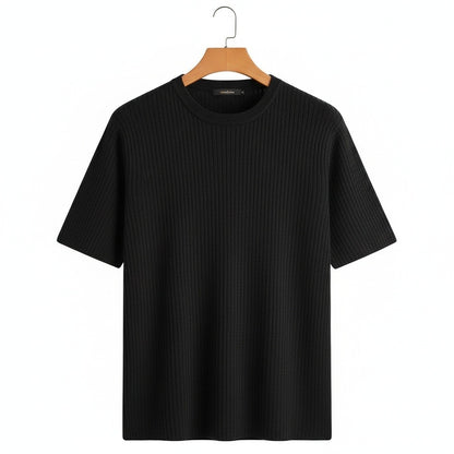 Black Ribbed T Shirt - Black - Front View