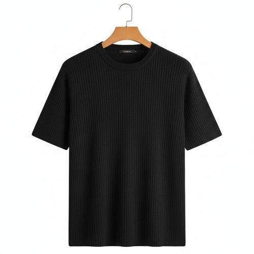 Black Ribbed T Shirt - Black - Front View