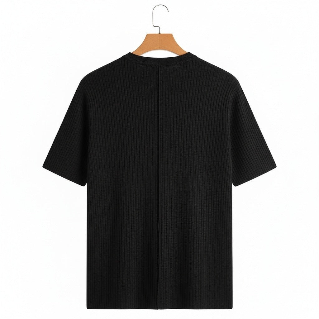 Black Ribbed T Shirt - Black - Fabric Detail