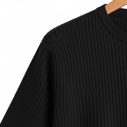 Black Ribbed T Shirt - Black - Texture Close Up