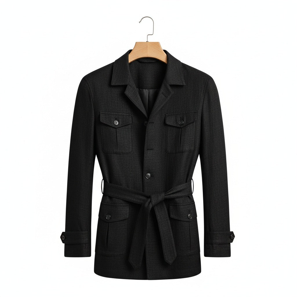 Black Safari Jacket Mens - Black - Front View
