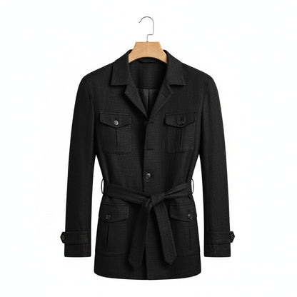 Black Safari Jacket Mens - Black - Front View