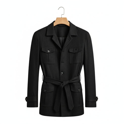 Black Safari Jacket Mens - Black - Front View