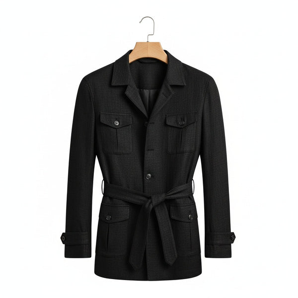 Black Safari Jacket Mens - Black - Front View