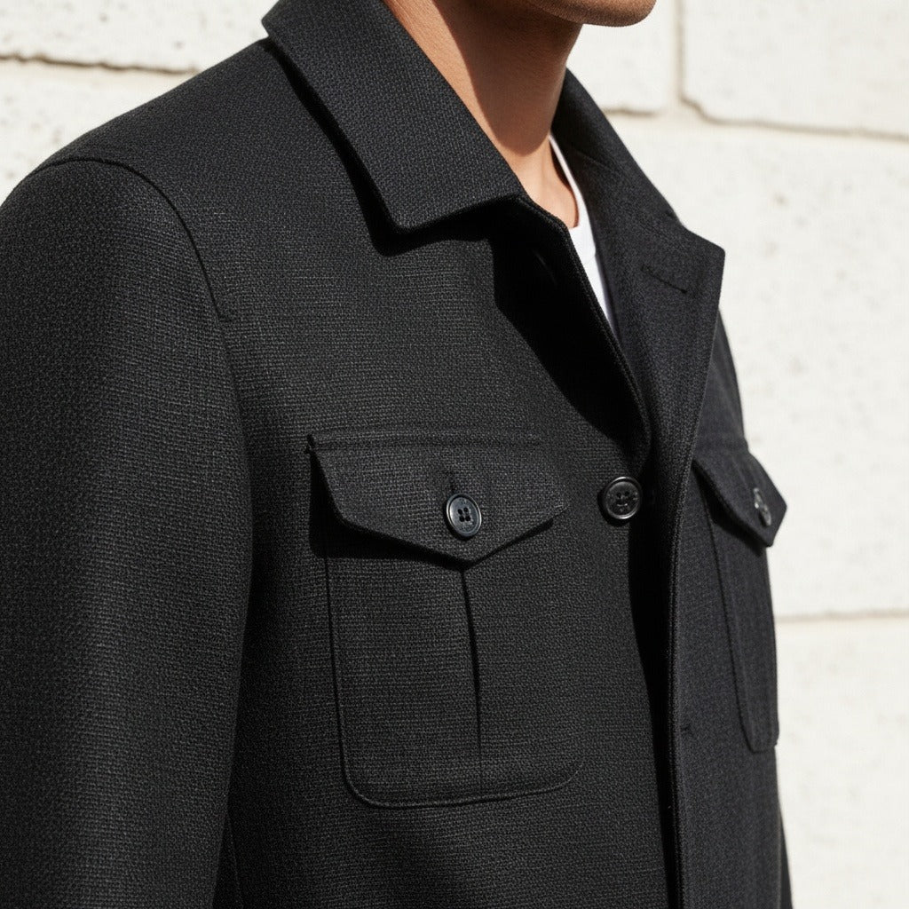 Black Safari Jacket Mens - Black - Back View