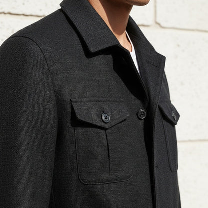 Black Safari Jacket Mens - Black - Back View
