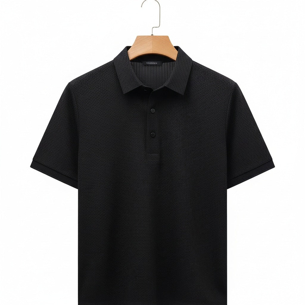 Black Short Sleeve Polo Shirt - Black - Front View