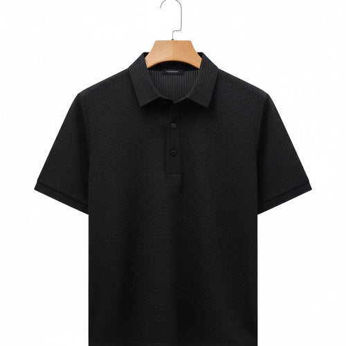 Black Short Sleeve Polo Shirt - Black - Front View