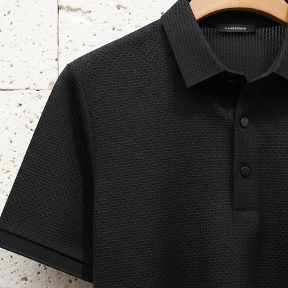 Black Short Sleeve Polo Shirt - Black - Back View