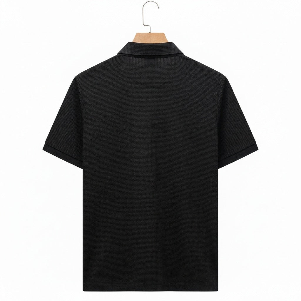 Black Short Sleeve Polo Shirt - Black - Fabric Detail