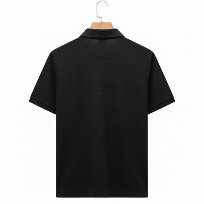 Black Short Sleeve Polo Shirt - Black - Fabric Detail