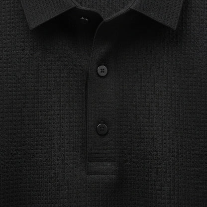 Black Short Sleeve Polo Shirt - Black - Texture Close Up