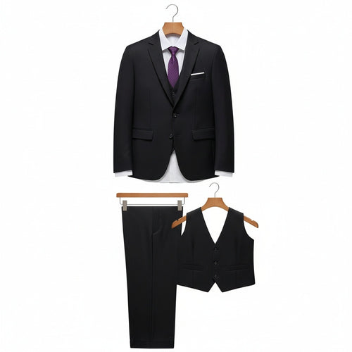 Black Three Piece Suit - Black - Front View