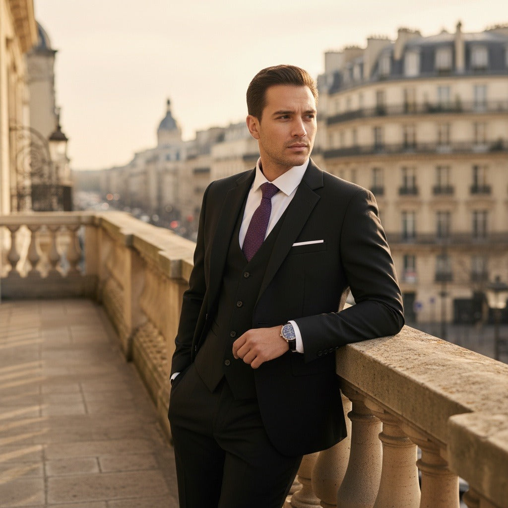 Black Three Piece Suit - Black - Angled Shot