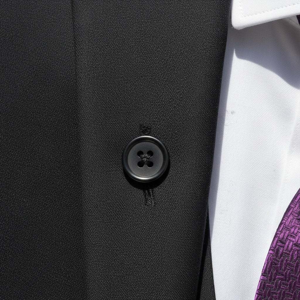 Black Three Piece Suit - Black - Back View