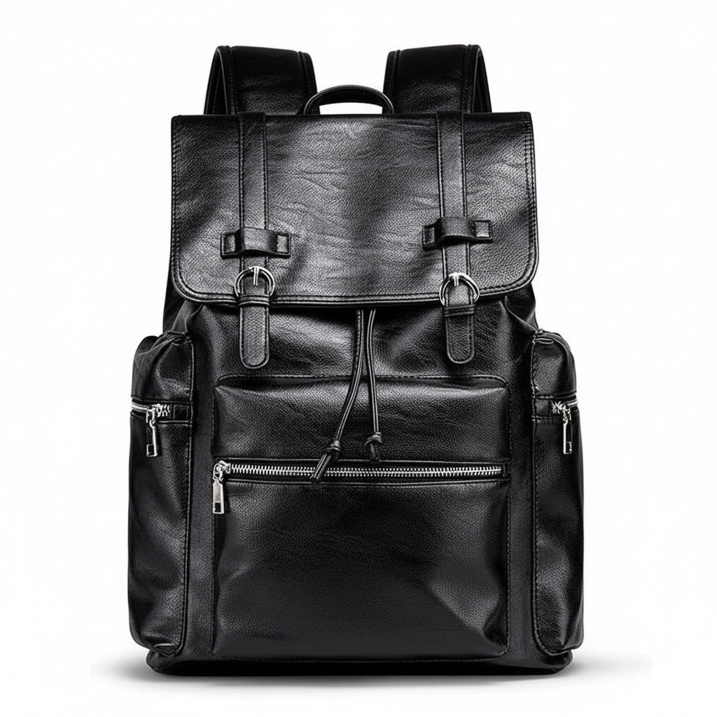 Black Travel Backpack Men's - Black - Front View