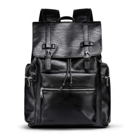 Black Travel Backpack Men's - Black - Front View