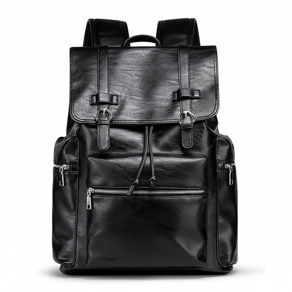 Black Travel Backpack Men's - Black - Front View
