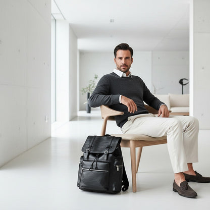 Black Travel Backpack Men's - Black - Side Profile