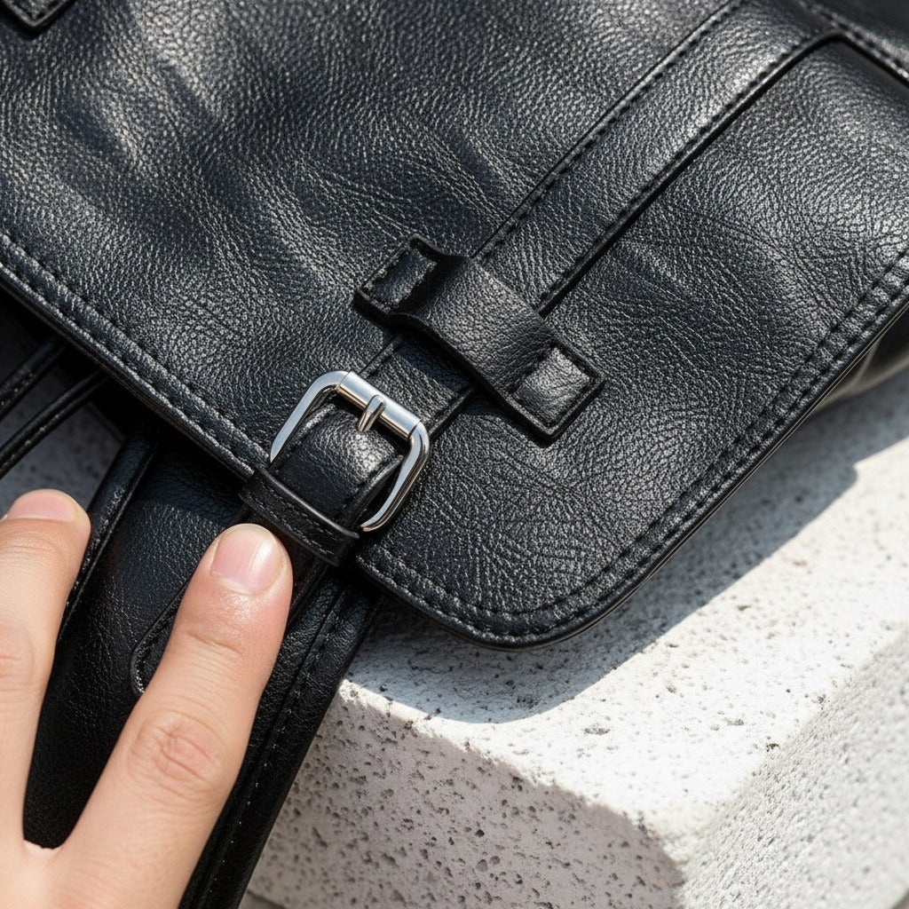 Black Travel Backpack Men's - Black - Back View