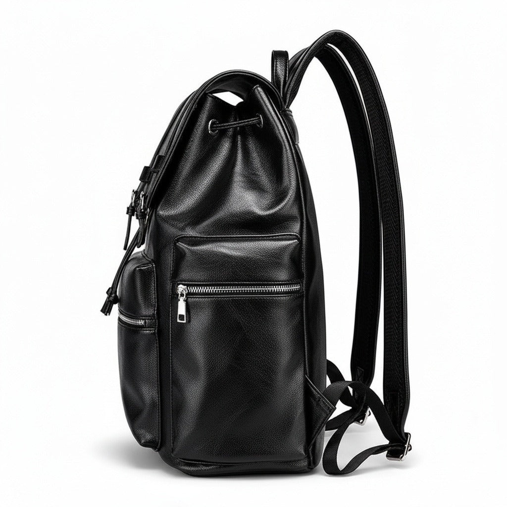 Black Travel Backpack Men's - Black - Fabric Detail