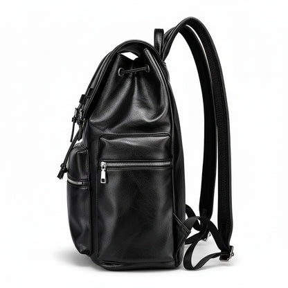 Black Travel Backpack Men's - Black - Fabric Detail