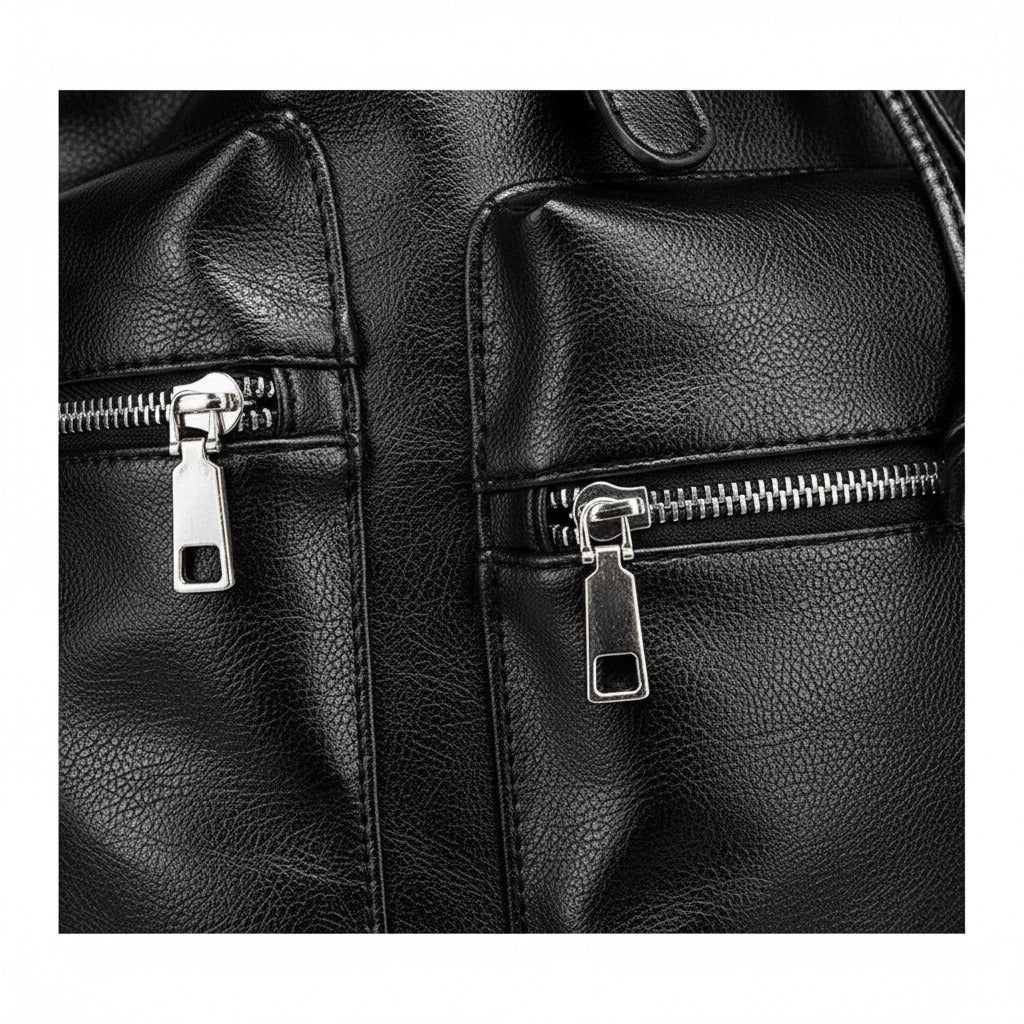 Black Travel Backpack Men's - Black - Texture Close Up
