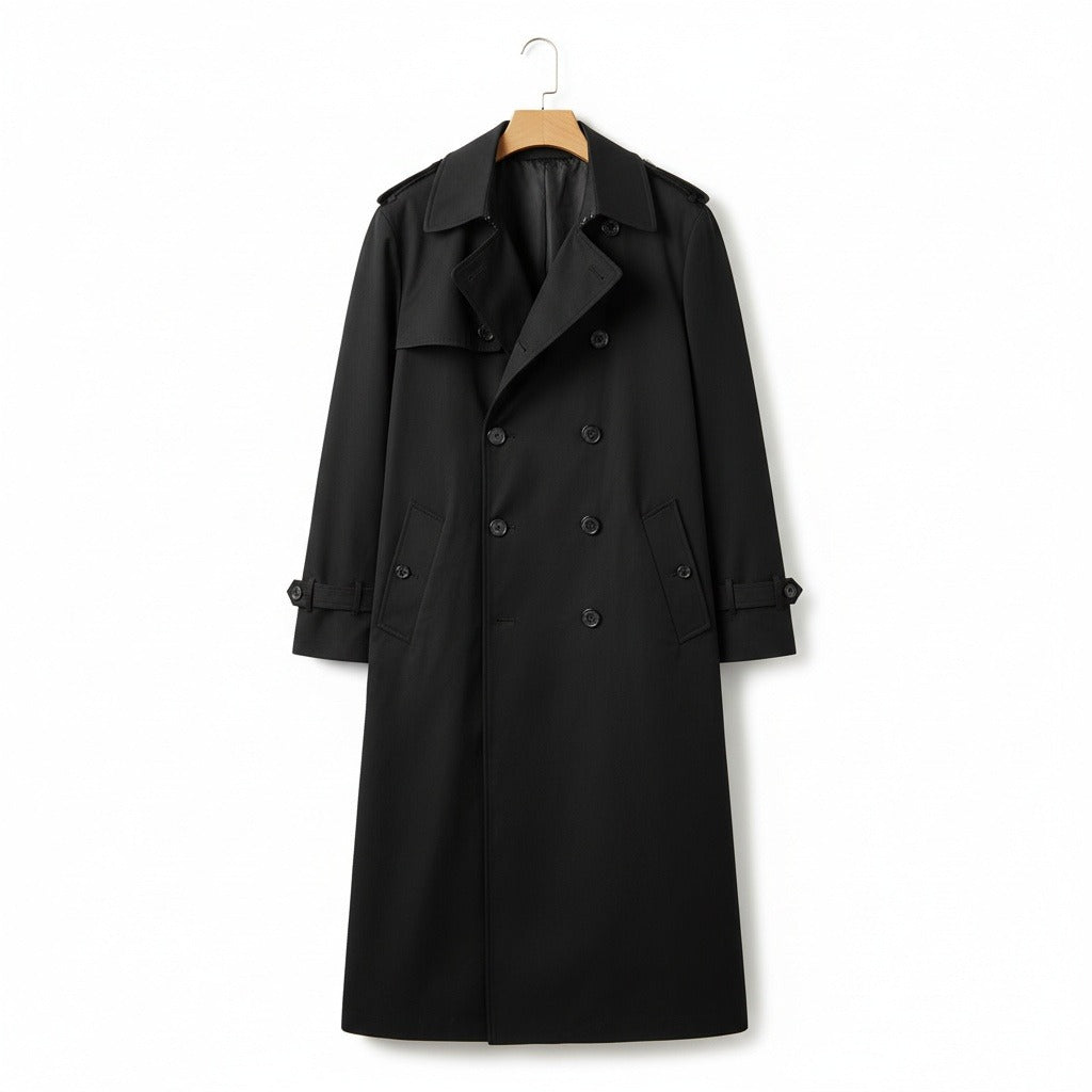 Black Trench Coat Men - Black - Front View