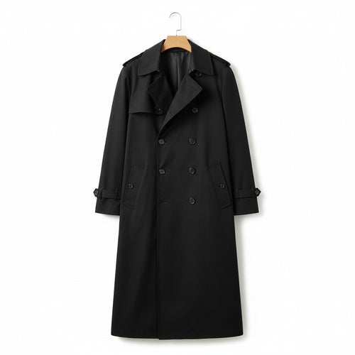 Black Trench Coat Men - Black - Front View