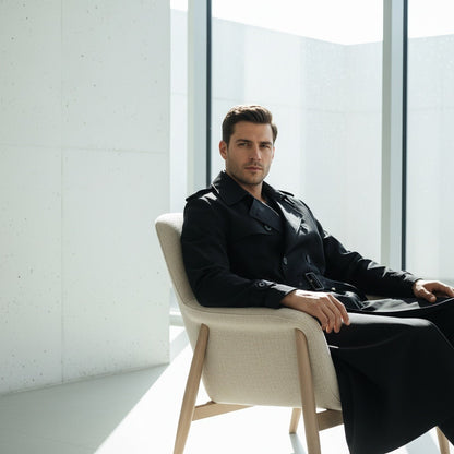 Black Trench Coat Men - Black - Side Profile